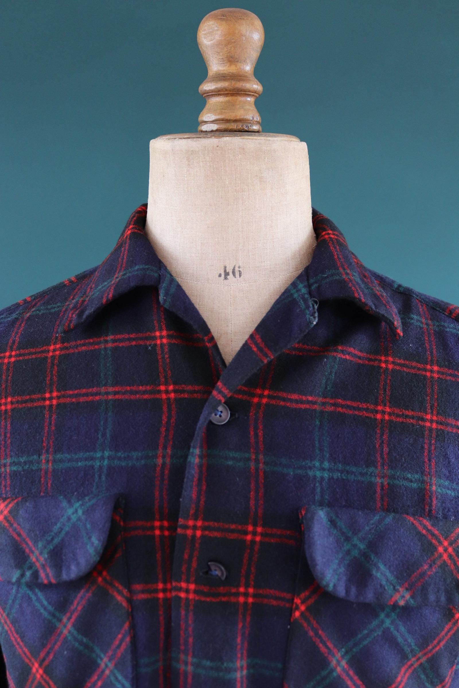Vintage 1950s Pendleton wool board shirt - blue plaid - 42” chest