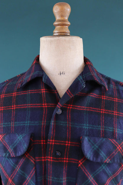 Vintage 1950s Pendleton wool board shirt - blue plaid - 42” chest