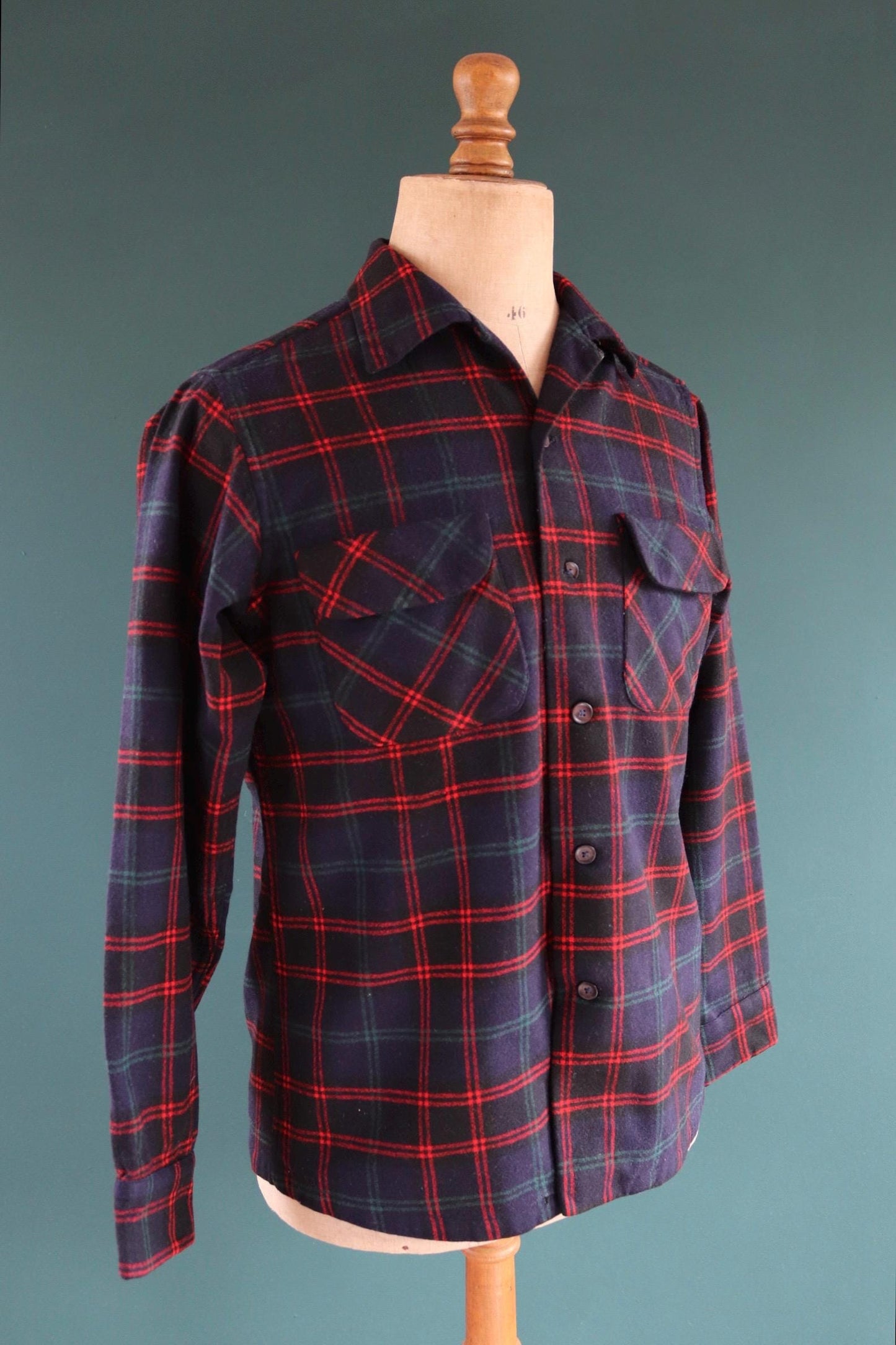 Vintage 1950s Pendleton wool board shirt - blue plaid - 42” chest