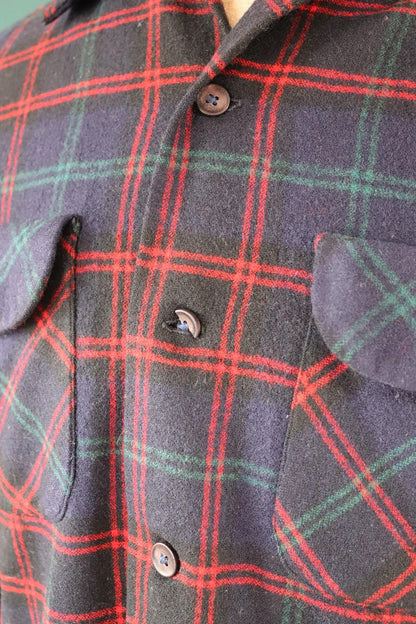 Vintage 1950s Pendleton wool board shirt - blue plaid - 42” chest