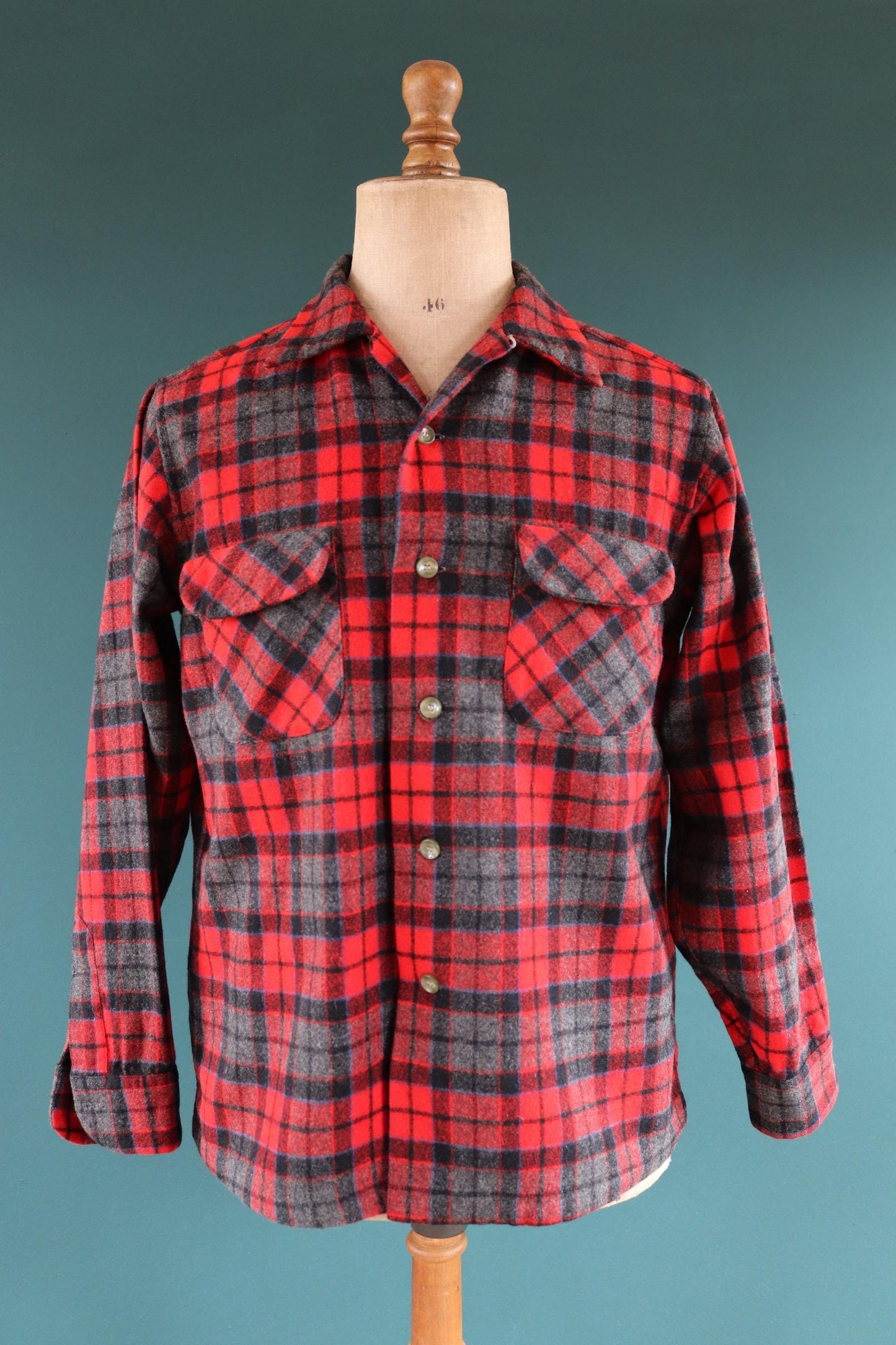 Vintage 1950s Pendleton wool board shirt - red plaid - 44” chest