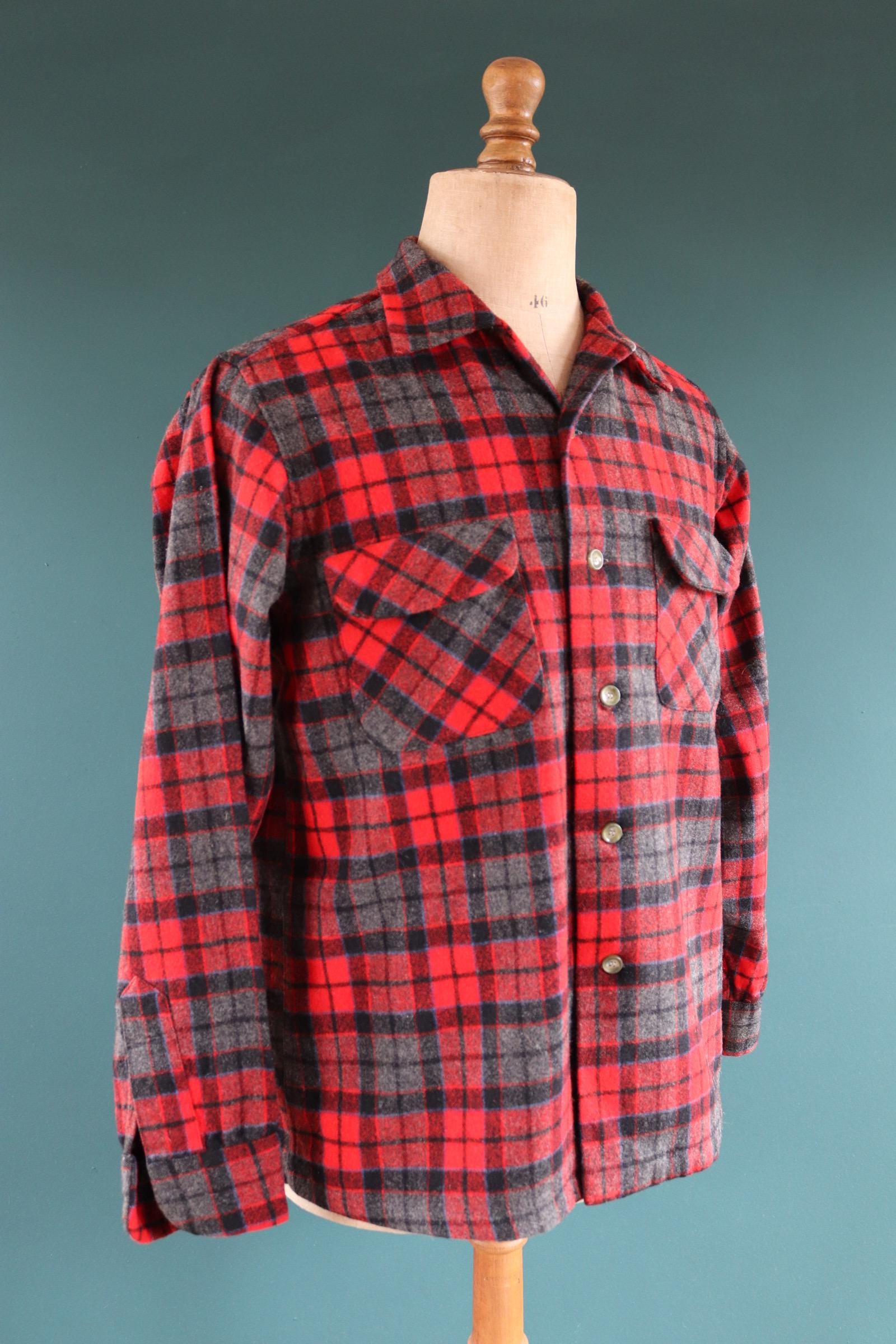 Vintage 1950s Pendleton wool board shirt - red plaid - 44” chest