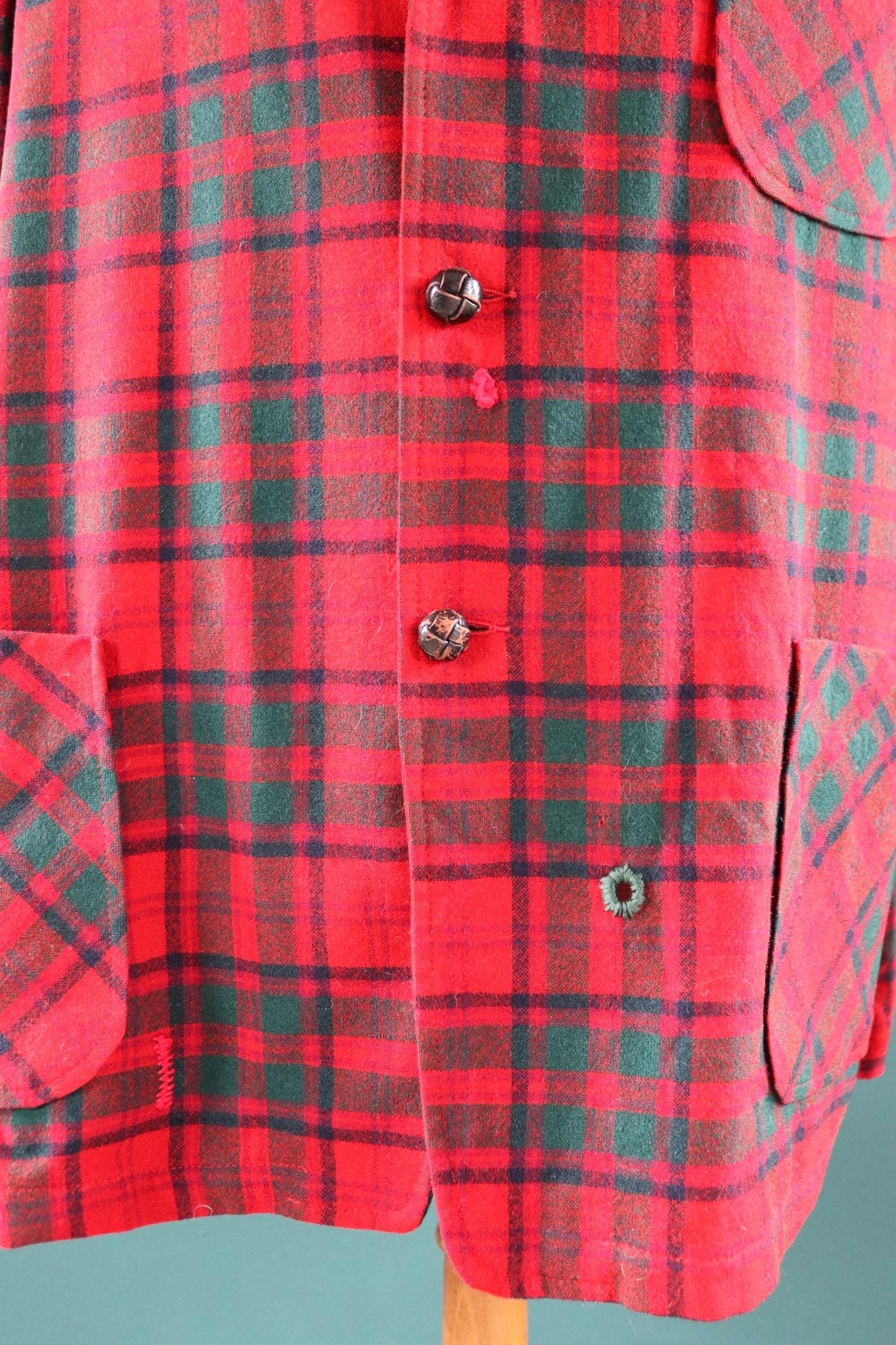 Vintage Pendleton wool 49er jacket - red plaid - Ivy League style - 54” chest