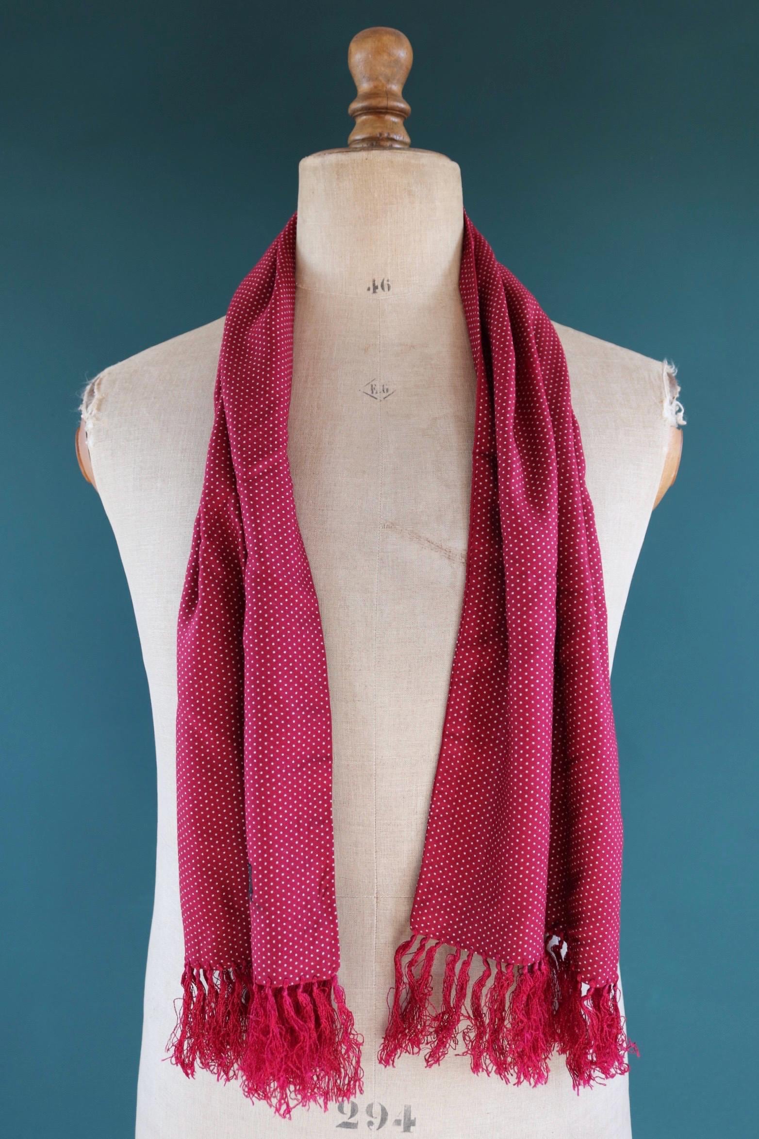 Vintage 1960s Tootal tasseled scarf - burgundy red - mod northern soul - made in England