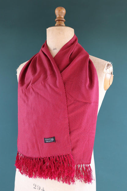 Vintage 1960s Tootal tasseled scarf - burgundy red - mod northern soul - made in England