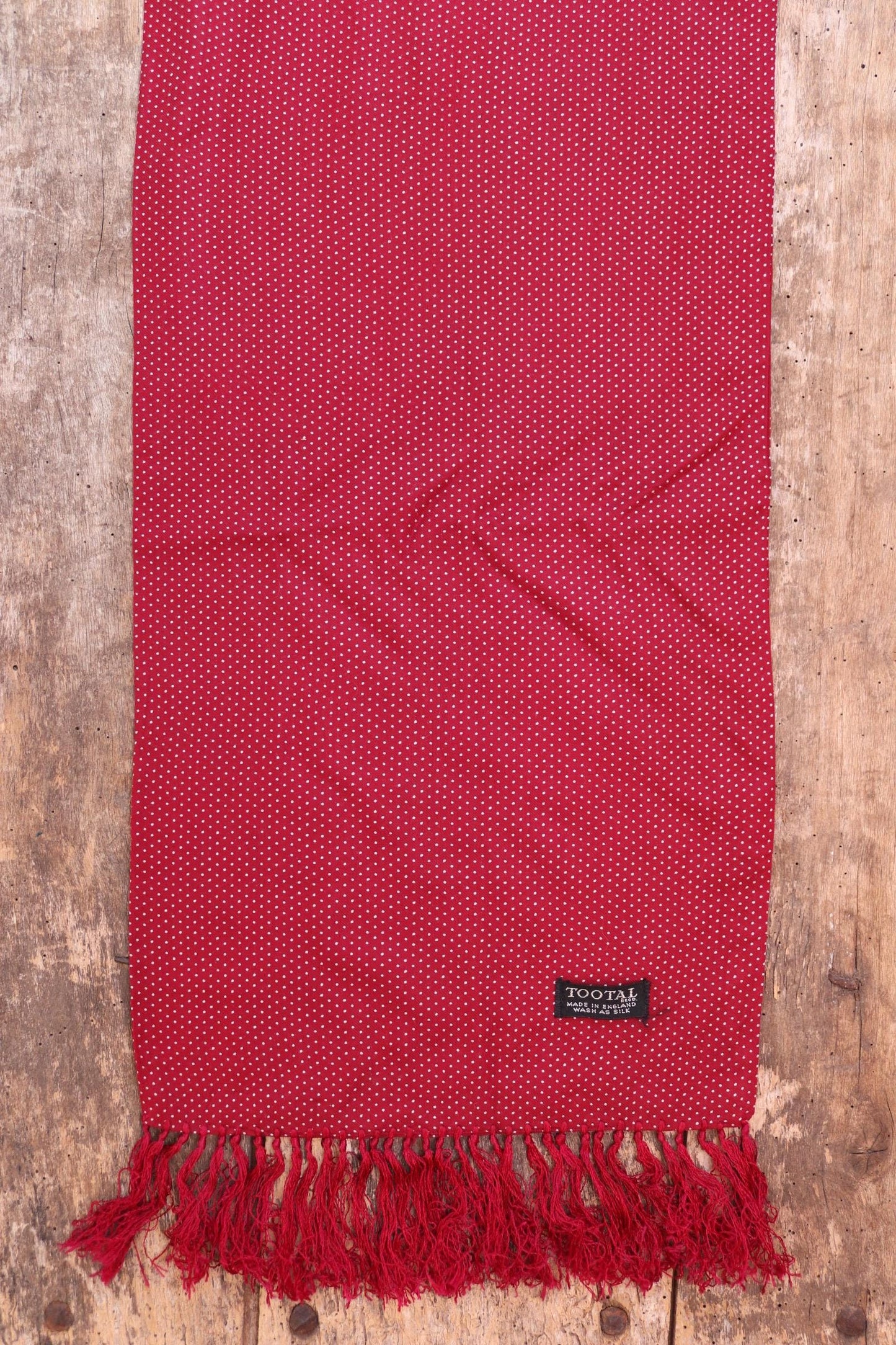 Vintage 1960s Tootal tasseled scarf - burgundy red - mod northern soul - made in England