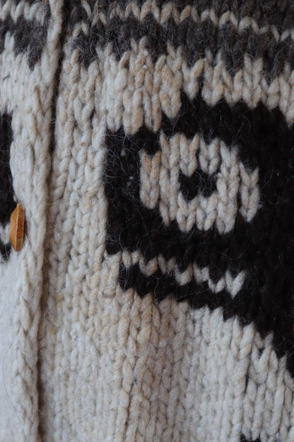 Vintage 1980s Cowichan wool cardigan - hand knitted - chunky winter sweater - 48" chest