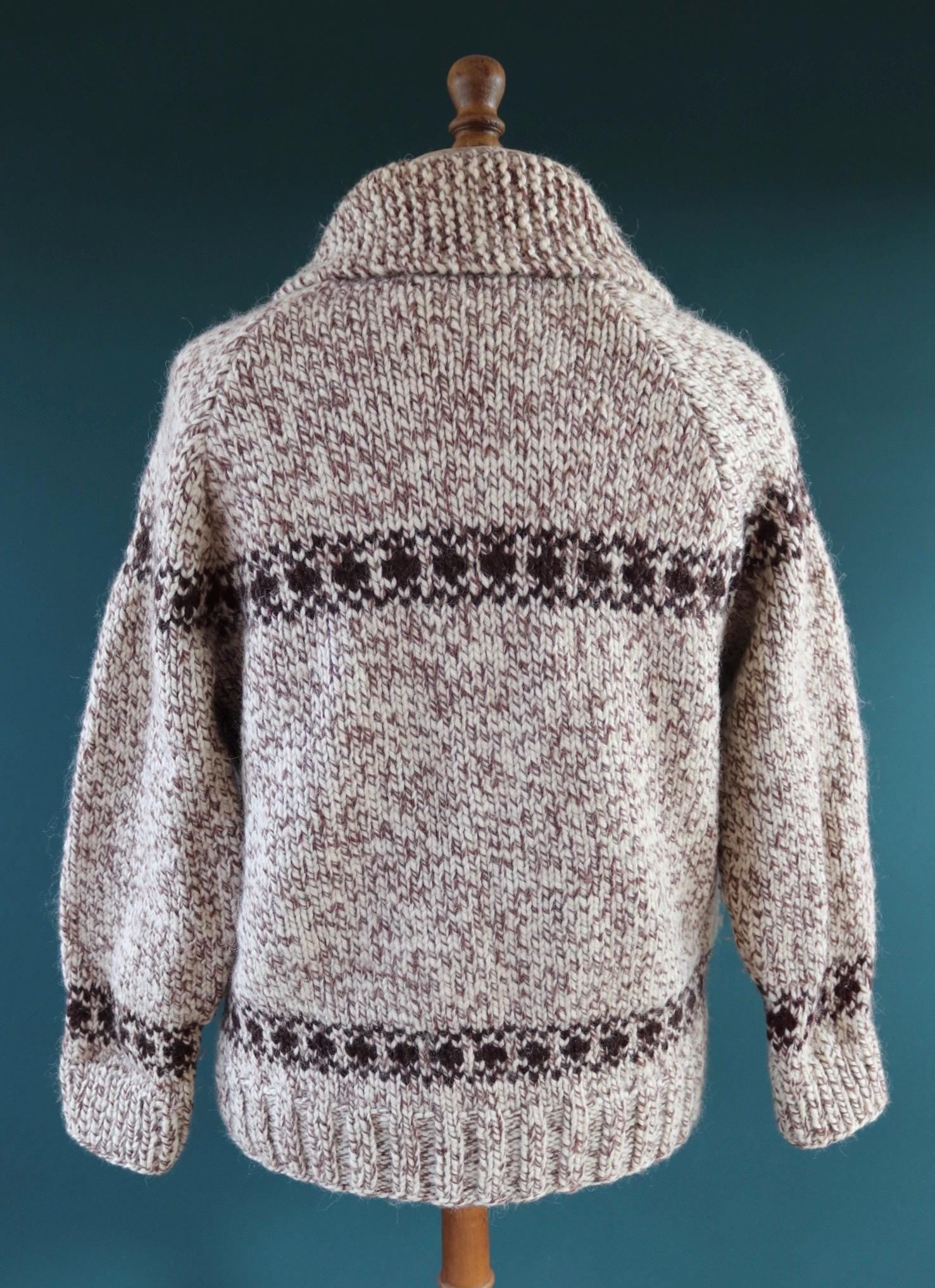 Vintage 1960s Cowichan wool cardigan - hand knitted - chunky winter sweater - 46" chest