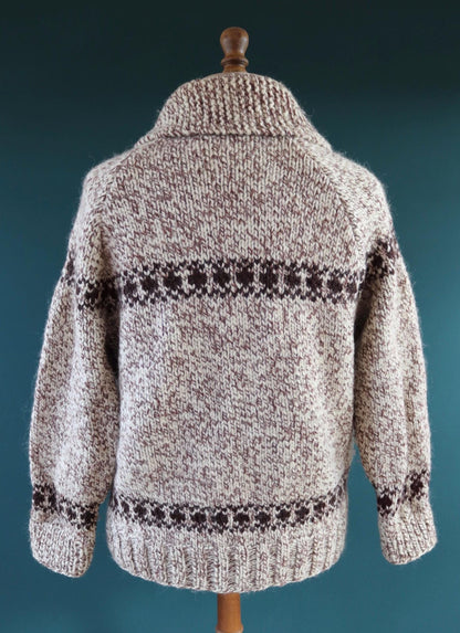 Vintage 1960s Cowichan wool cardigan - hand knitted - chunky winter sweater - 46" chest
