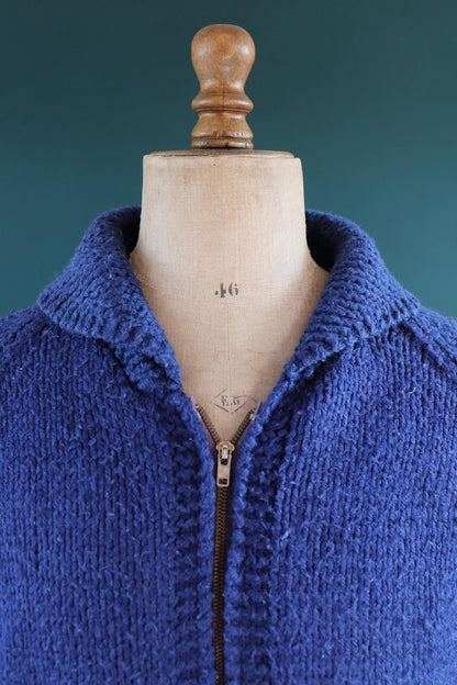 Vintage 1970s novelty acrylic cowichan sweater - sailing boat design - shawl collar - 44” chest