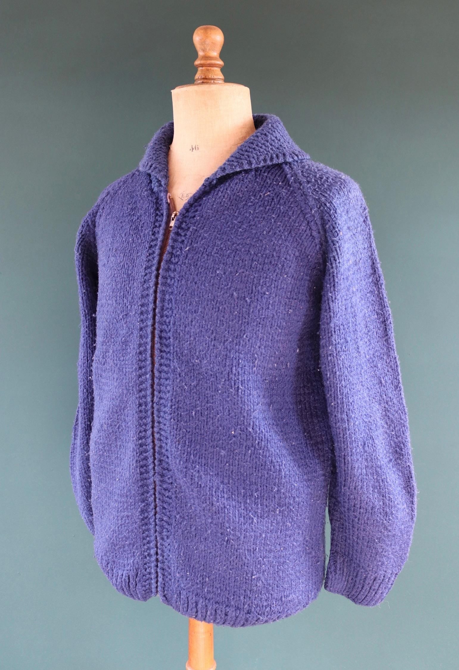 Vintage 1970s novelty acrylic cowichan sweater - sailing boat design - shawl collar - 44” chest