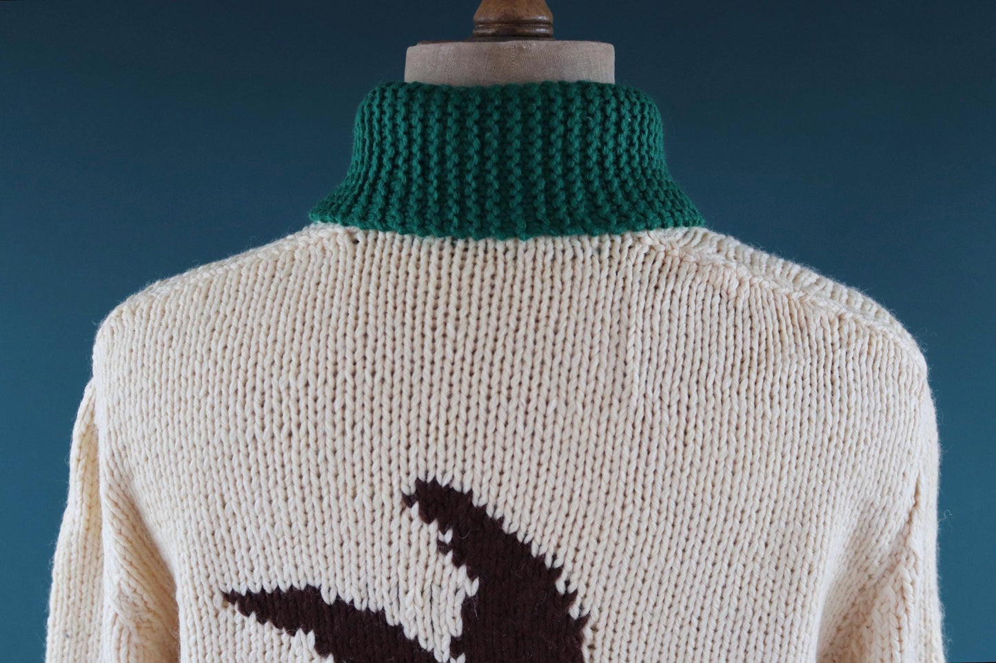 Vintage 1970s novelty cowichan sweater - duck design - shawl collar - 46” chest