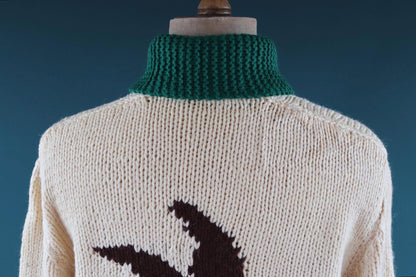 Vintage 1970s novelty cowichan sweater - duck design - shawl collar - 46” chest