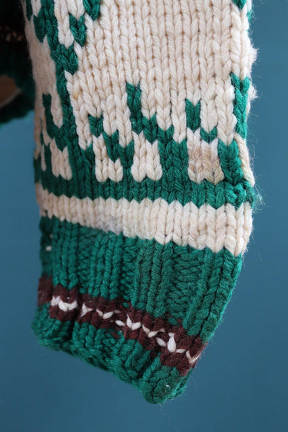 Vintage 1970s novelty cowichan sweater - duck design - shawl collar - 46” chest