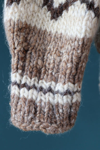 Vintage 1970s cowichan sweater - chunky wool jumper - hand knitted - shawl collar - 46” chest