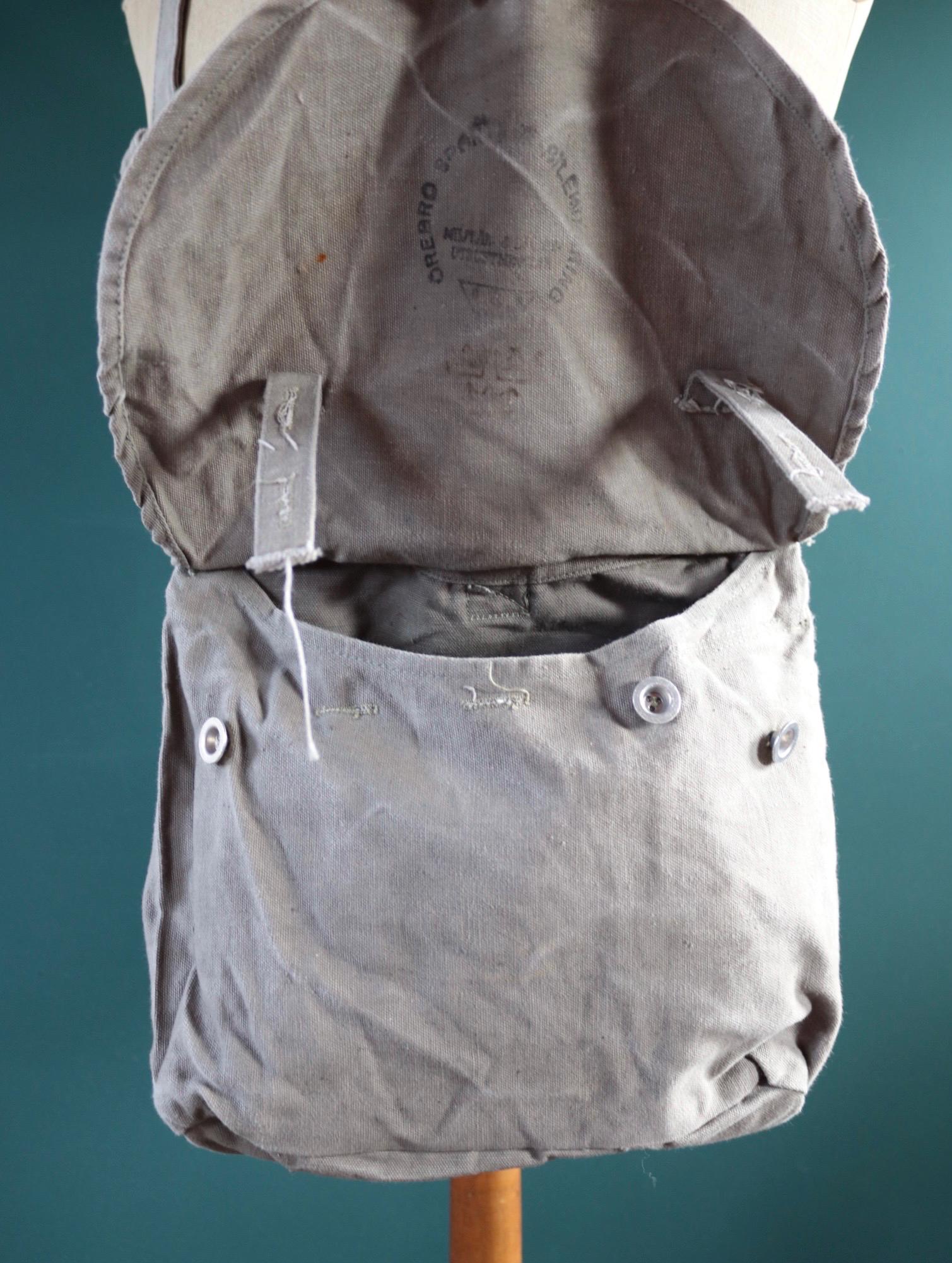Vintage 1950s Swedish military bag - cotton cross shoulder musette - mattornist - stamped