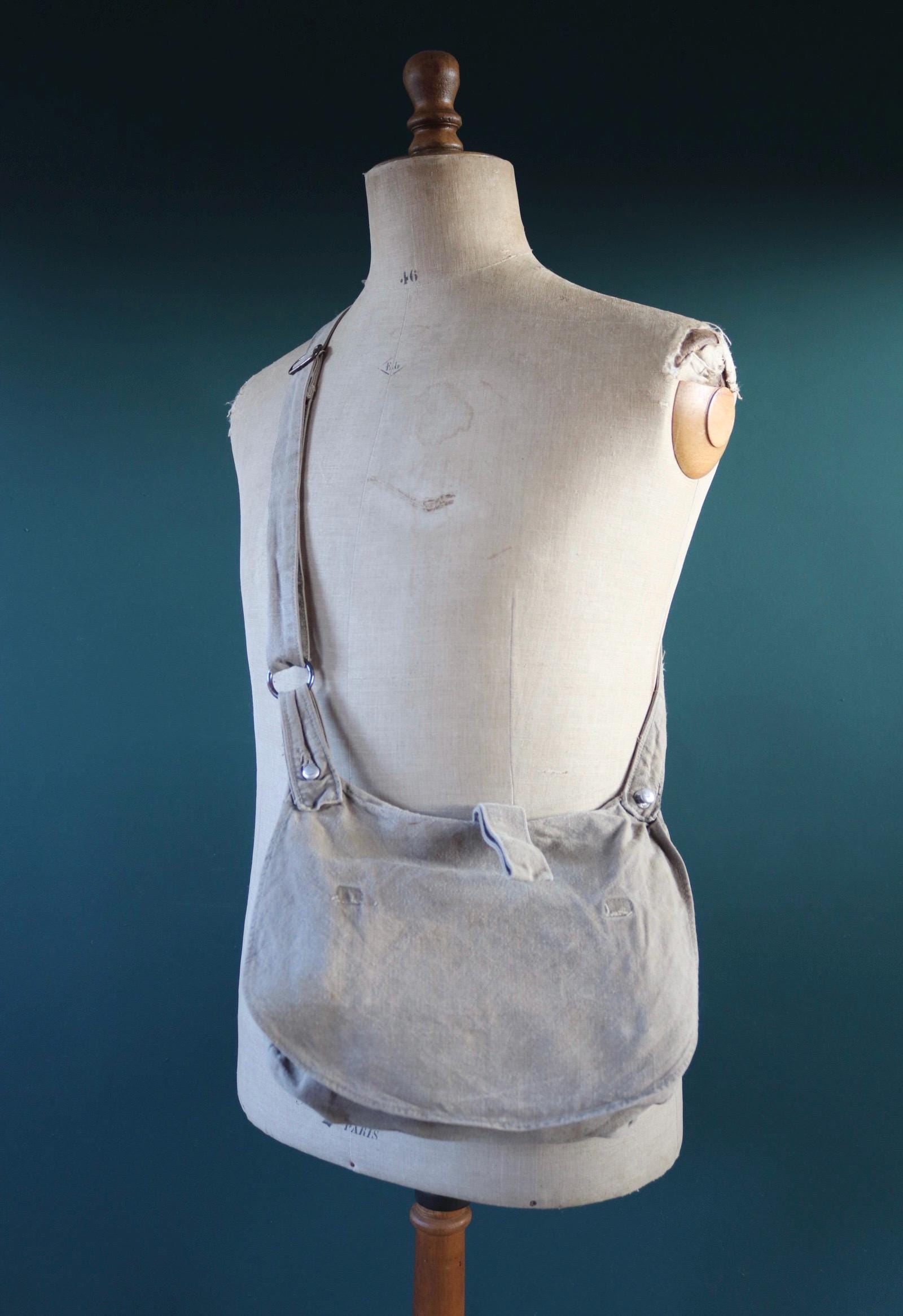 Vintage 1930s Swedish military bag - cotton cross shoulder musette - mattornist - stamped