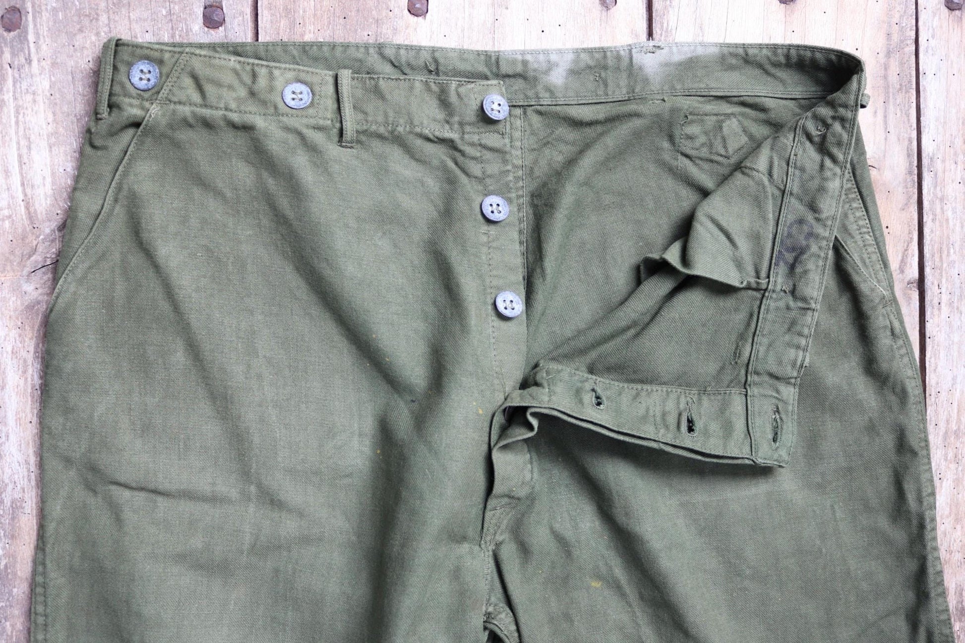 Vintage 1940s 50s Swedish army trousers - military workwear - cotton twill buckle back pants - utility field chore - 37” x 30”
