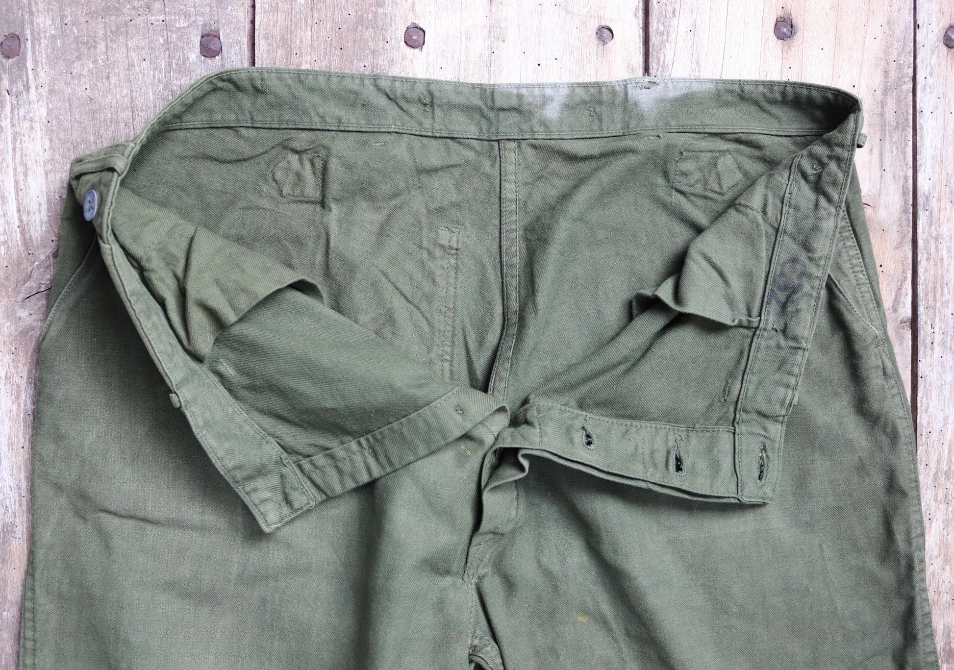 Vintage 1940s 50s Swedish army trousers - military workwear - cotton twill buckle back pants - utility field chore - 37” x 30”