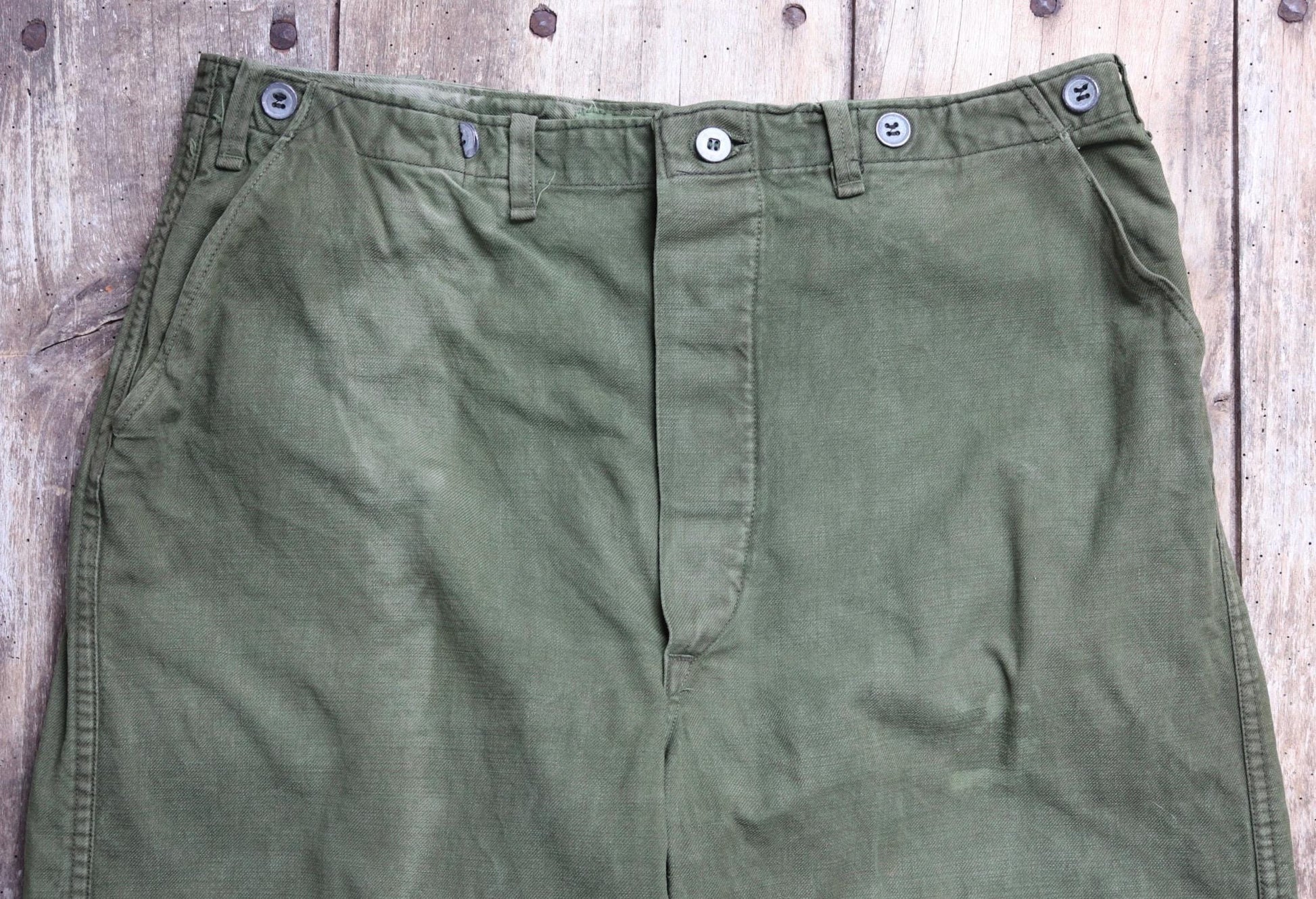 Vintage 1940s 50s Swedish army trousers - military workwear - cotton twill buckle back pants - utility field chore - 34” x 30”