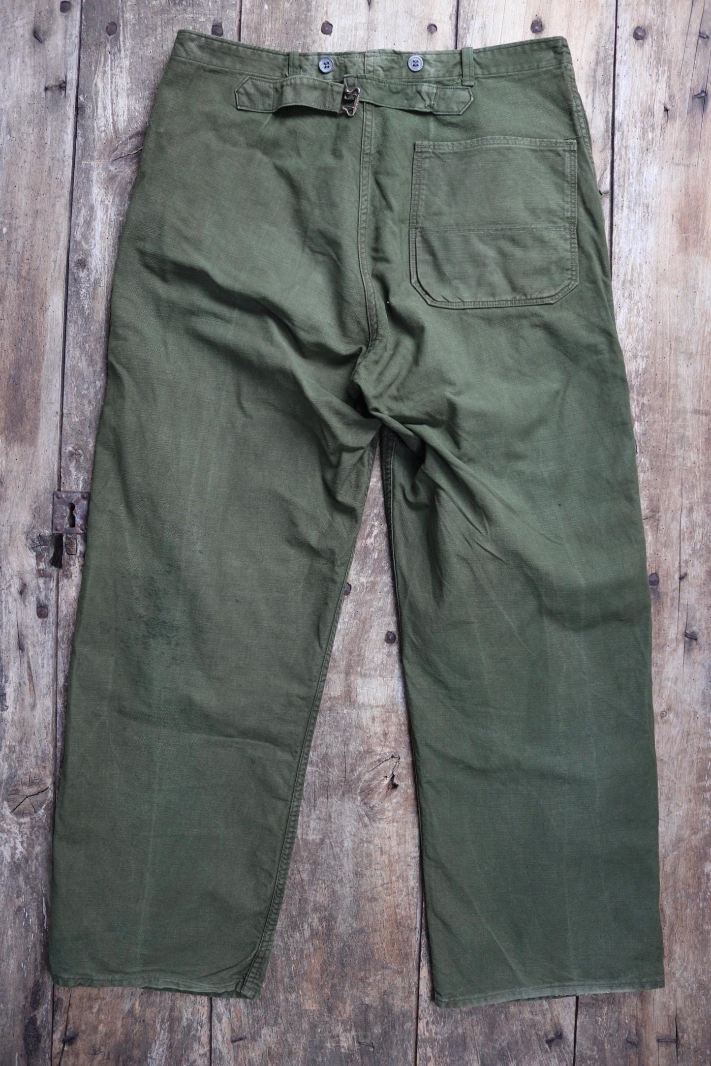 Vintage 1940s 50s Swedish army trousers - military workwear - cotton twill buckle back pants - utility field chore - 34” x 30”