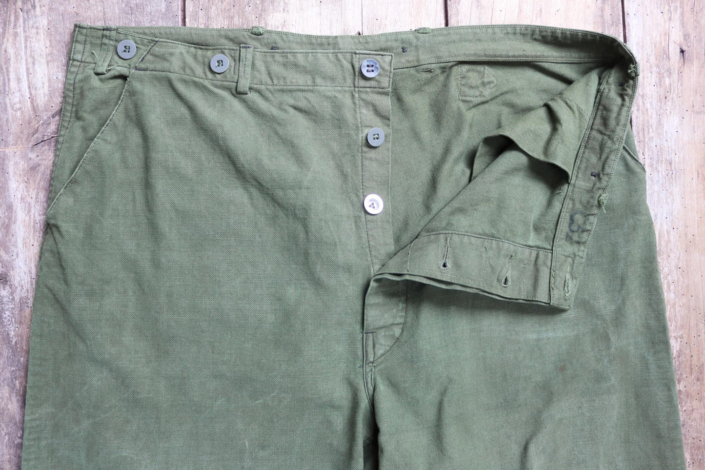 Vintage 1940s 50s Swedish army trousers - military workwear - cotton twill buckle back pants - utility field chore - 40” x 29”