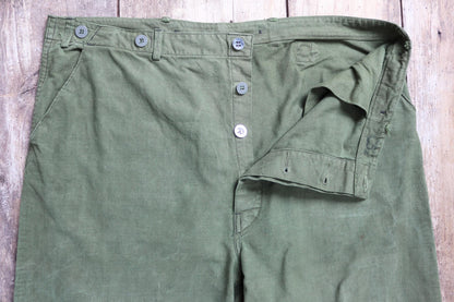 Vintage 1940s 50s Swedish army trousers - military workwear - cotton twill buckle back pants - utility field chore - 40” x 29”