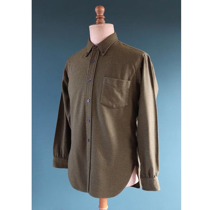 Vintage 1970s 80s Pendleton wool shirt - olive green dogtooth check - Ivy League style - 44” chest