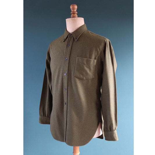 Vintage 1970s 80s Pendleton wool shirt - olive green dogtooth check - Ivy League style - 44” chest