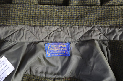 Vintage 1970s 80s Pendleton wool shirt - olive green dogtooth check - Ivy League style - 44” chest