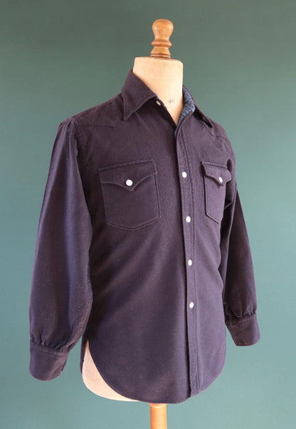 Vintage 1990s Pendleton wool shirt - plain navy blue - Western style - 40” chest