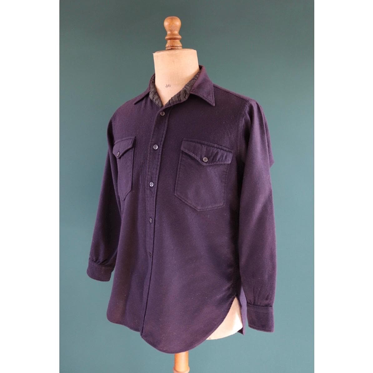 Vintage 1990s Pendleton wool field shirt - plain navy blue - 44” chest