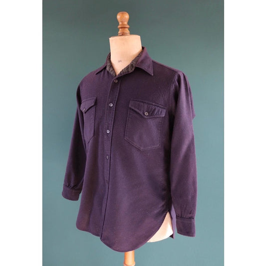 Vintage 1990s Pendleton wool field shirt - plain navy blue - 44” chest