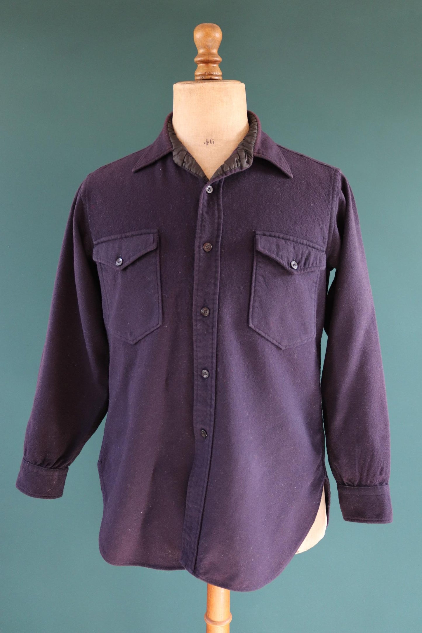 Vintage 1990s Pendleton wool field shirt - plain navy blue - 44” chest
