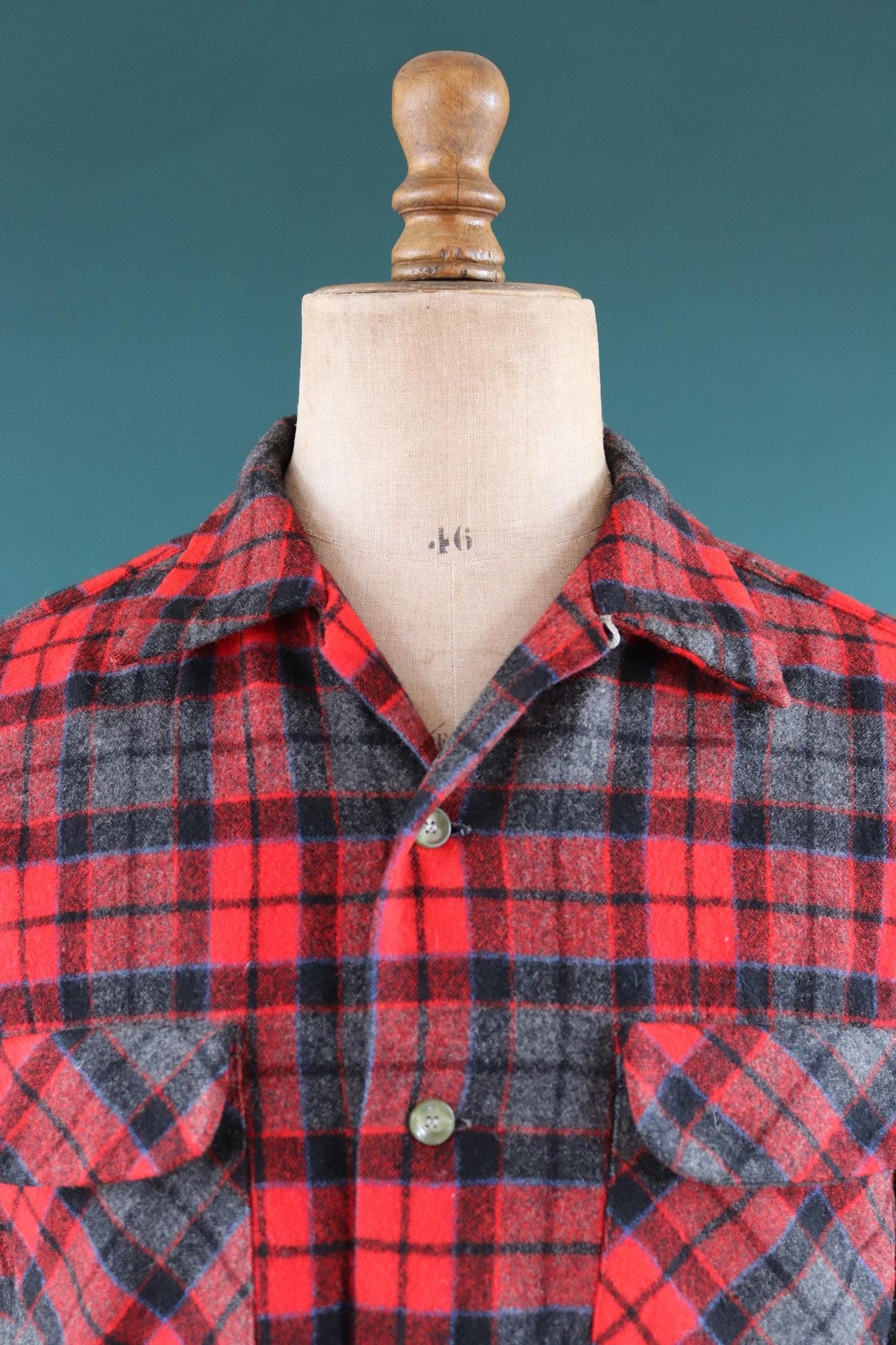 Vintage 1950s Pendleton wool board shirt - red plaid - 44” chest