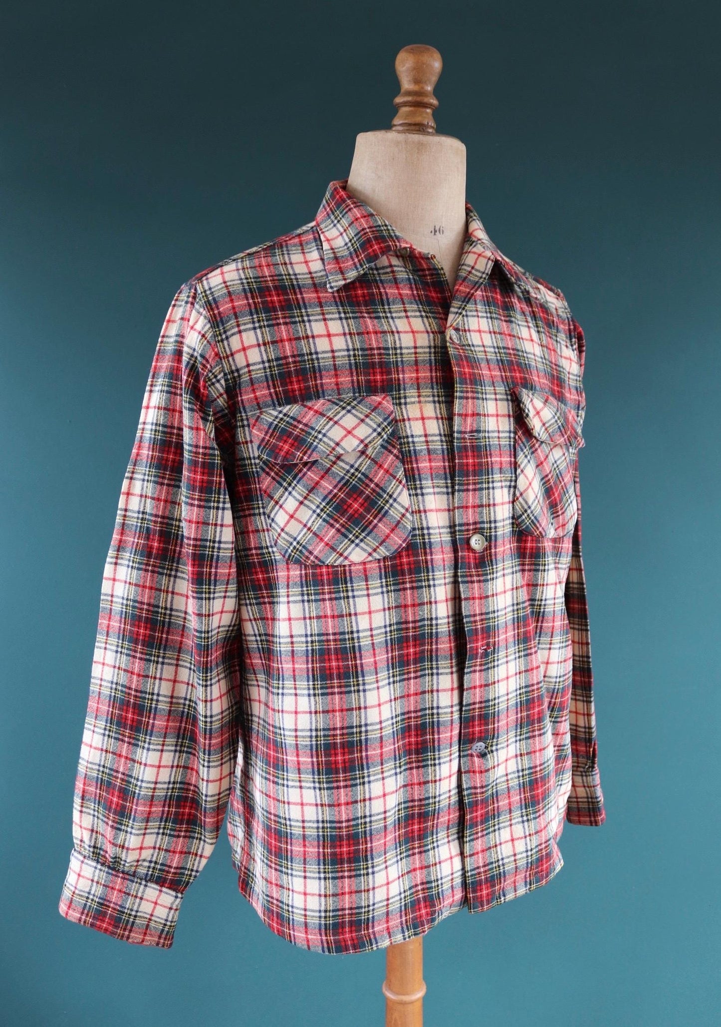 Vintage 1950s Pendleton wool board shirt - red plaid - 47” chest