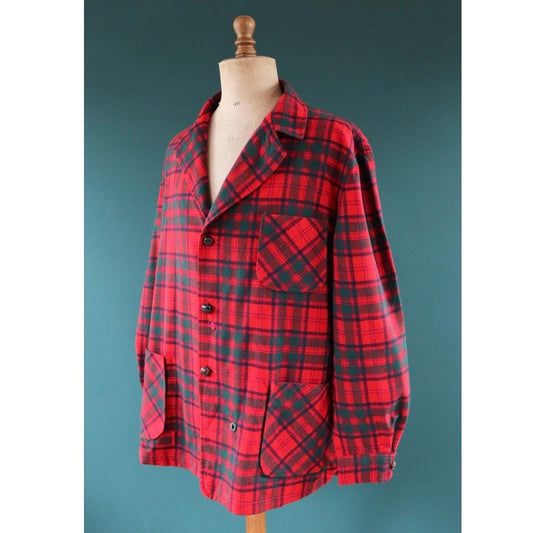 Vintage Pendleton wool 49er jacket - red plaid - Ivy League style - 54” chest