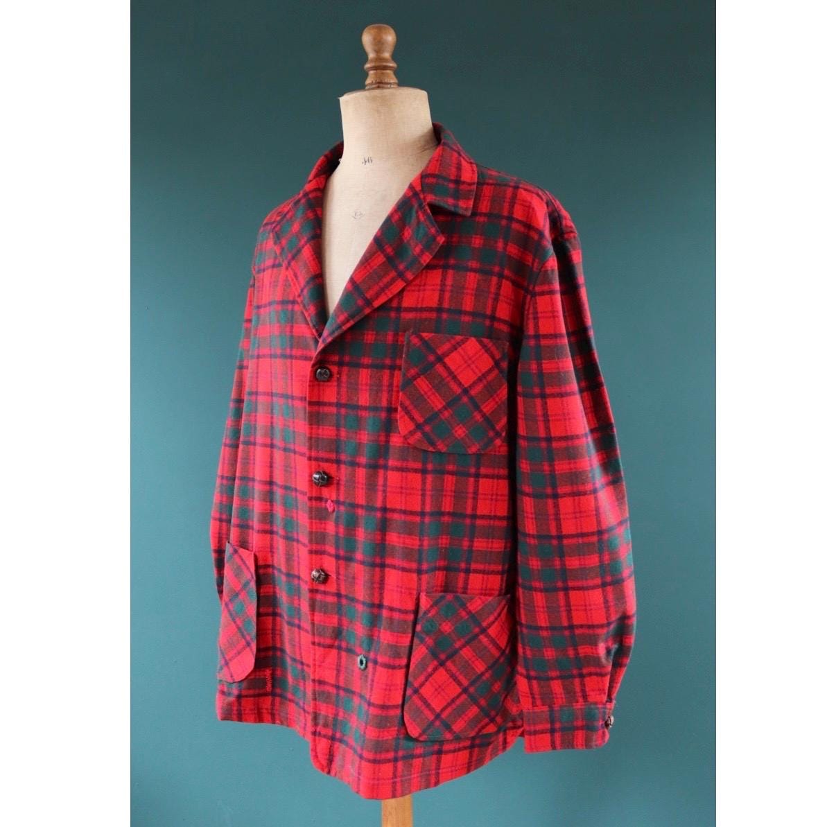 Vintage Pendleton wool 49er jacket - red plaid - Ivy League style - 54” chest