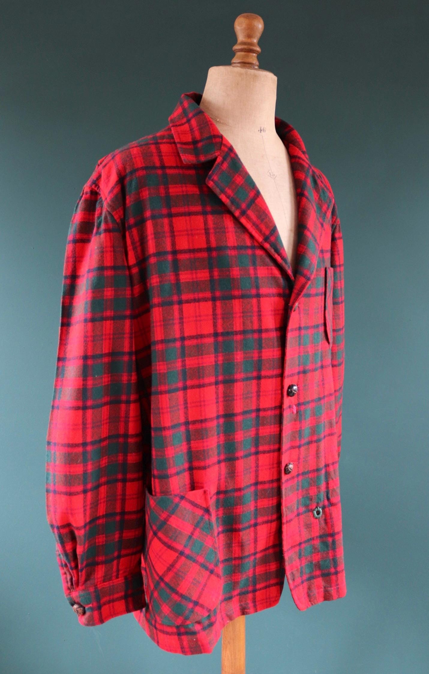 Vintage Pendleton wool 49er jacket - red plaid - Ivy League style - 54” chest
