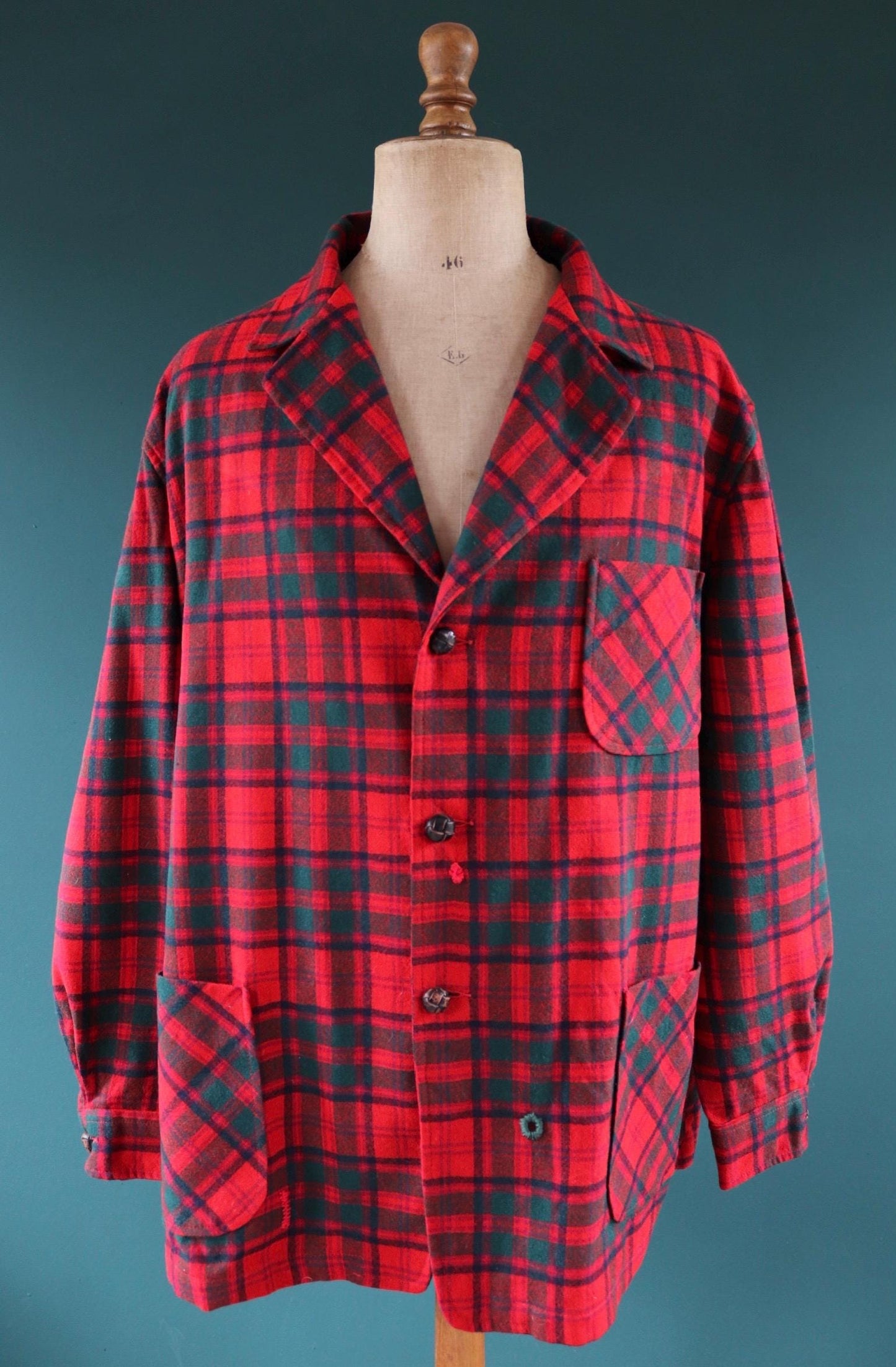 Vintage Pendleton wool 49er jacket - red plaid - Ivy League style - 54” chest