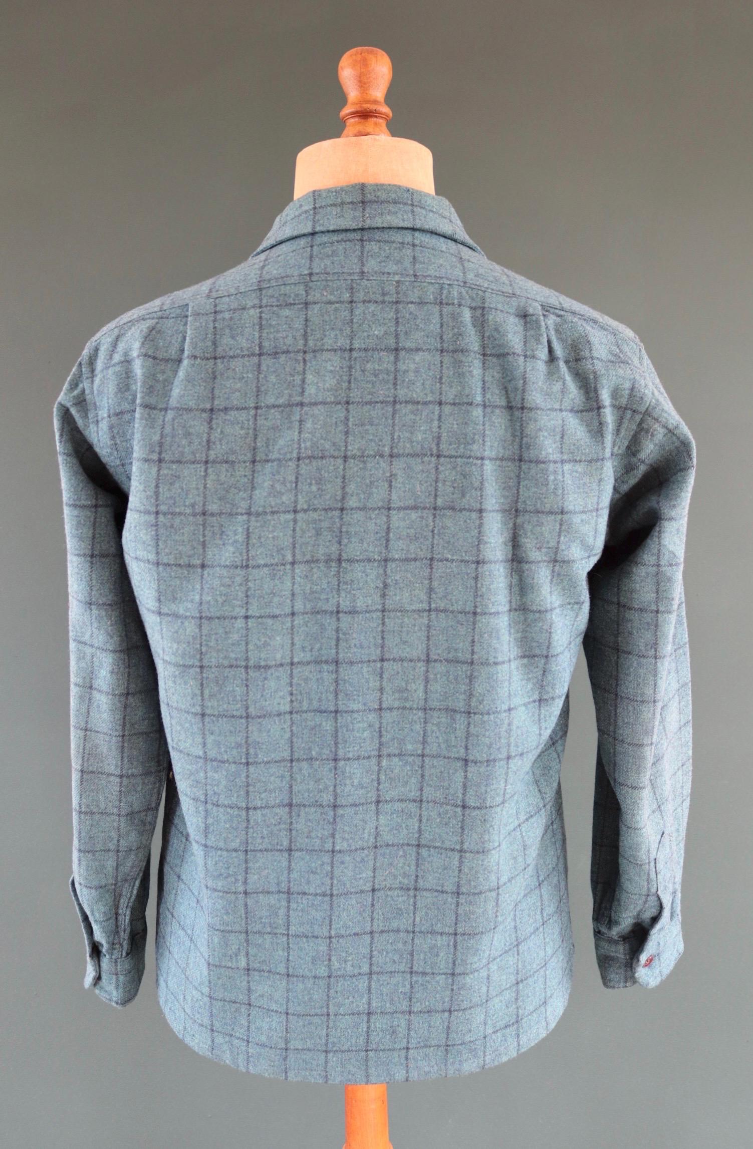 Vintage 1980s Pendleton wool board shirt - teal blue plaid - 42” chest