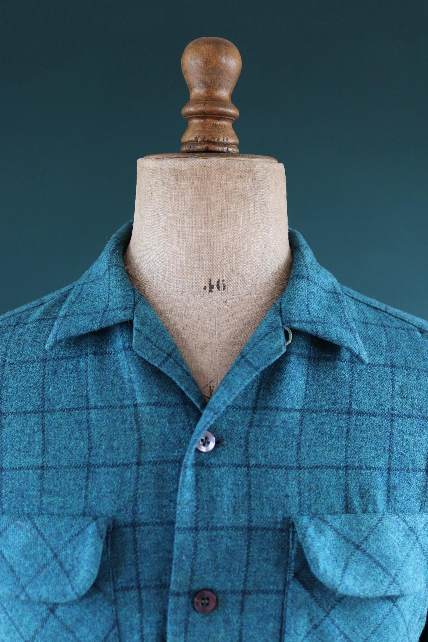 Vintage 1980s Pendleton wool board shirt - teal blue plaid - 42” chest