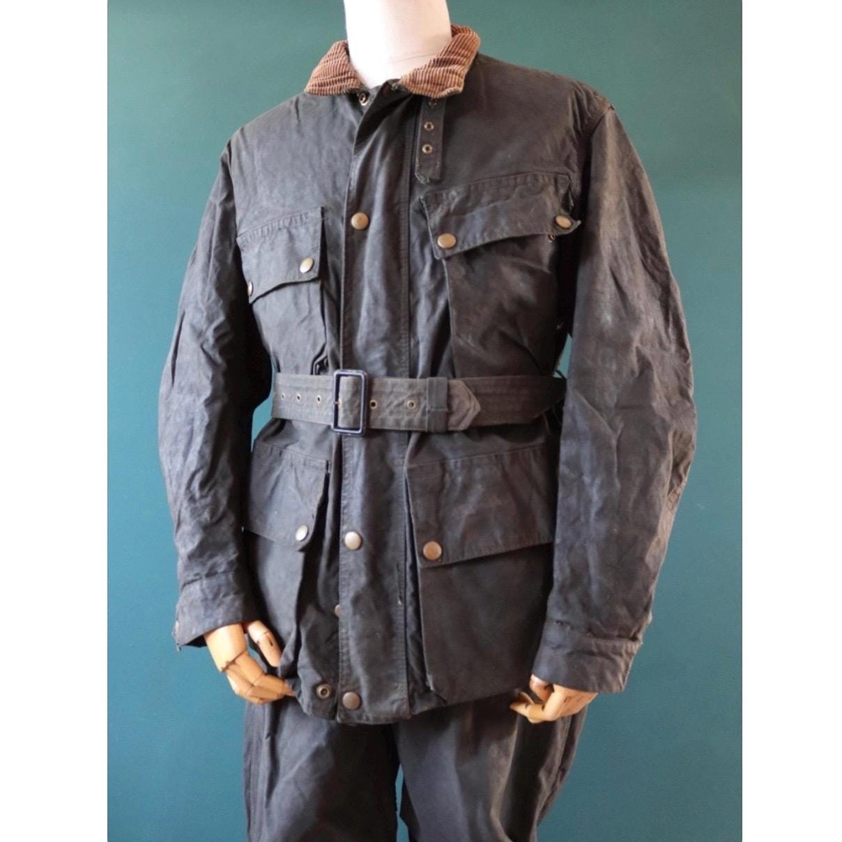 Vintage 1950s Belstaff Trialmaster - full suit including jacket and trousers - waxed cotton motorcycle trial bike racing - 45" chest