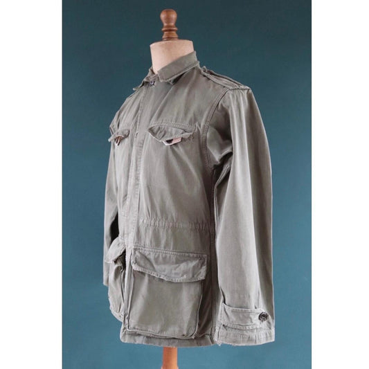 Vintage French M47 military jacket - 1950s HBT herringbone twill - army utility - 41” chest - khaki green