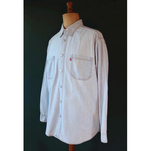 Vintage Levis denim shirt - Levi Strauss red tab - pale blue chambray - cowboy western - 50" chest