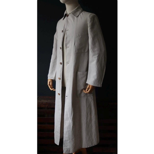 Antique French workwear jacket - vintage linen duster chore coat - 1920s 30s overalls - 36” chest
