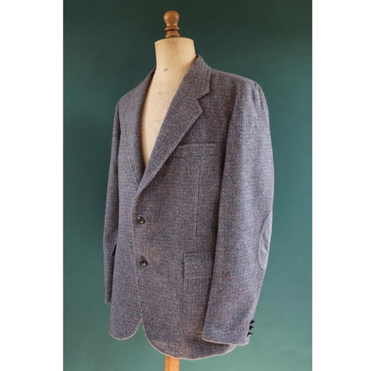 Vintage 1980s 90s Pendleton jacket - grey blue wool tweed - Western sports suit blazer - 44" chest - elbow patches - half belt action back