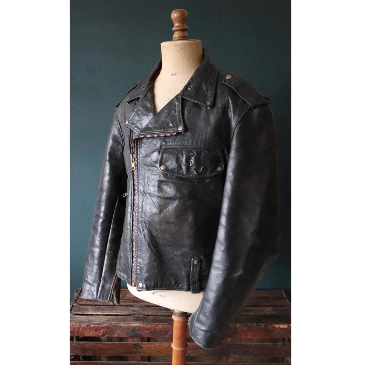 Vintage 1950s Buco leather jacket - PJ-27 - black steerhide biker - 46” chest - police motorcycle