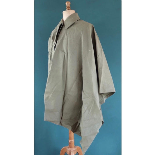 Vintage 1950s British army gas cape - waterproof poncho - rubberised cotton - khaki green - rainproof walking - size free