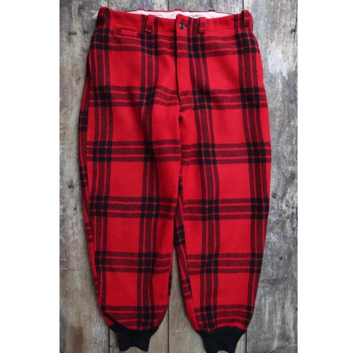 Vintage 1960s JC Higgins wool trousers - buffalo plaid - red black check - 38"x30"